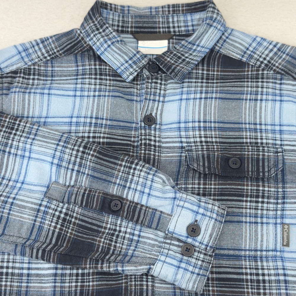 Columbia Mens Flannel Shacket Shirt Plaid Button Up Long Sleeve Blue‎ Small
